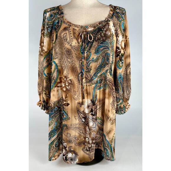 Avenue Women's Paisley Tunic Top Crinkle Pleat Size 22/24 Boho Grunge Peasant - Picture 1 of 7